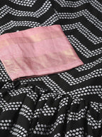 Ahalyaa Women Black & White Polka Dots Chevron Khari Printed Kurta with Trousers & Dupatta
