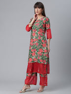 Ahalyaa Women Green Floral Printed Regular Kurta With Palazzos & Dupatta