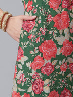 Ahalyaa Women Green Floral Printed Regular Kurta With Palazzos & Dupatta