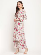 Ahalyaa Floral Printed Round Neck Floral Crepe Straight Kurta