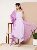 Ahalyaa Women Lavender Gotta Patti Kurta with Palazzos & With Dupatta