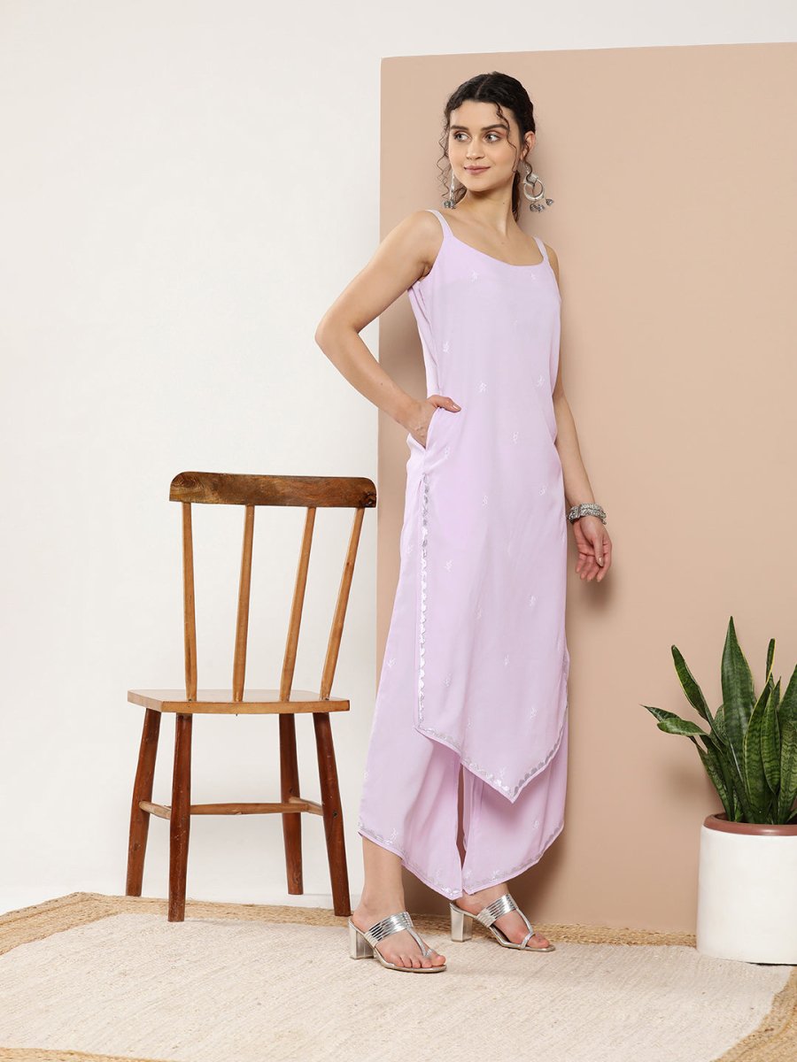 Ahalyaa Women Lavender Gotta Patti Kurta with Palazzos & With Dupatta
