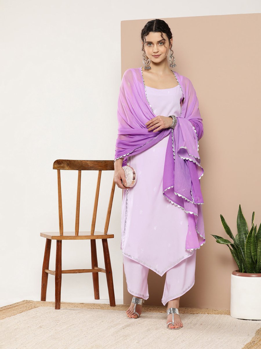 Ahalyaa Women Lavender Gotta Patti Kurta with Palazzos & With Dupatta