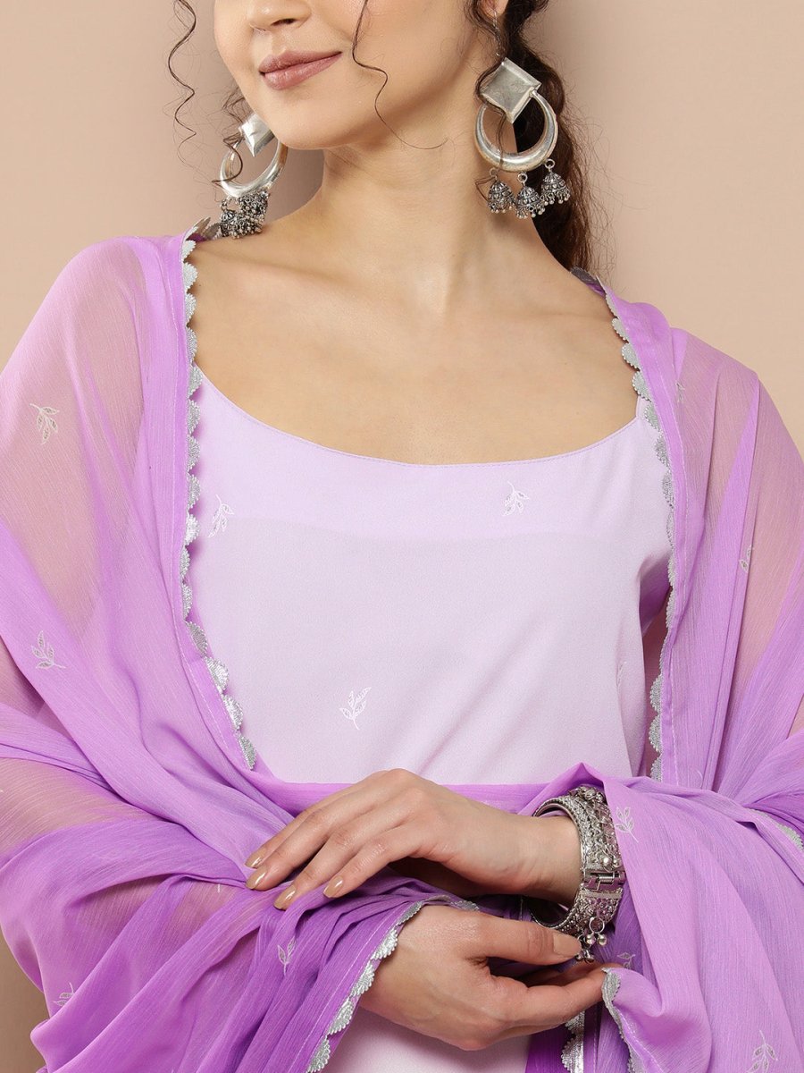 Ahalyaa Women Lavender Gotta Patti Kurta with Palazzos & With Dupatta