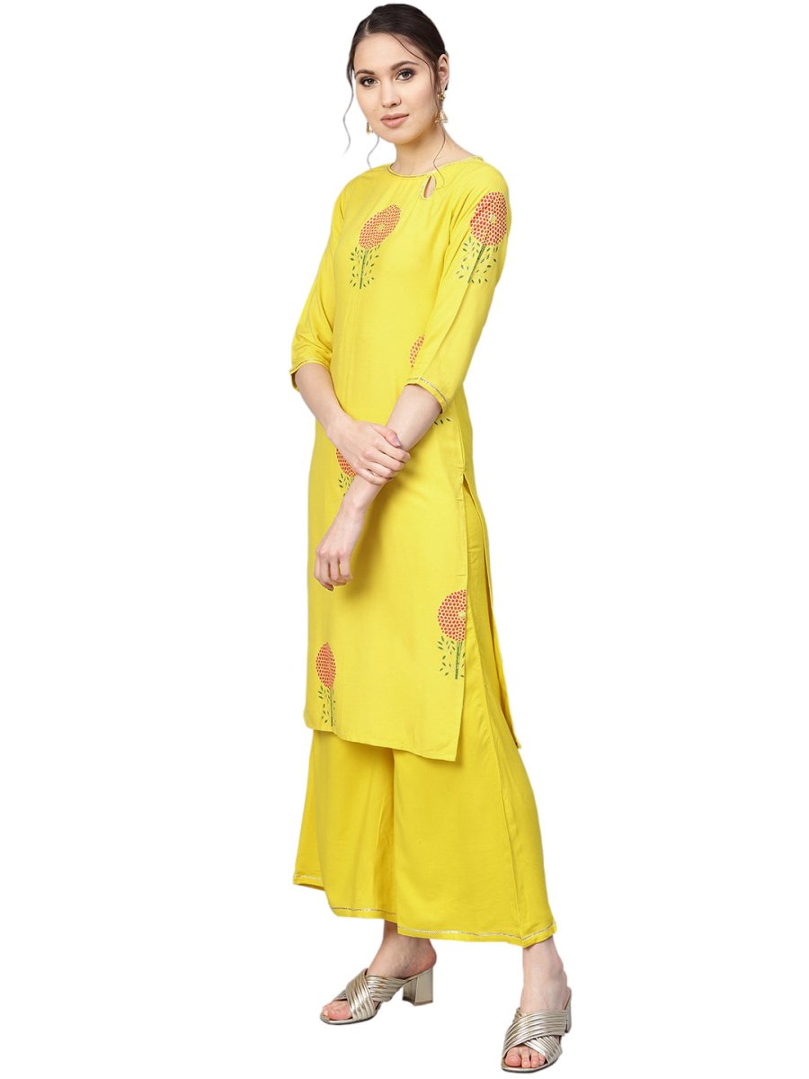 Ahalyaa Yellow Viscose Rayon Straight Kurta Set