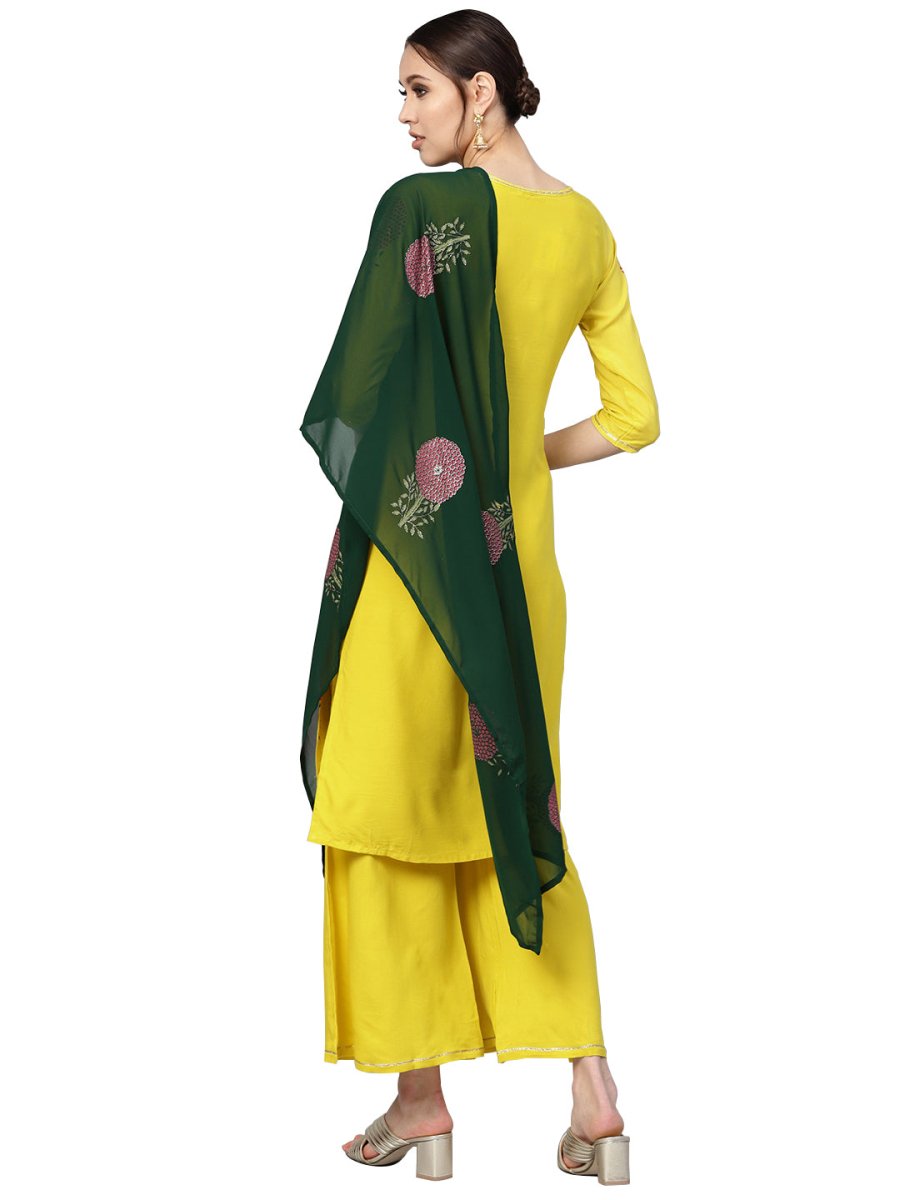 Ahalyaa Yellow Viscose Rayon Straight Kurta Set