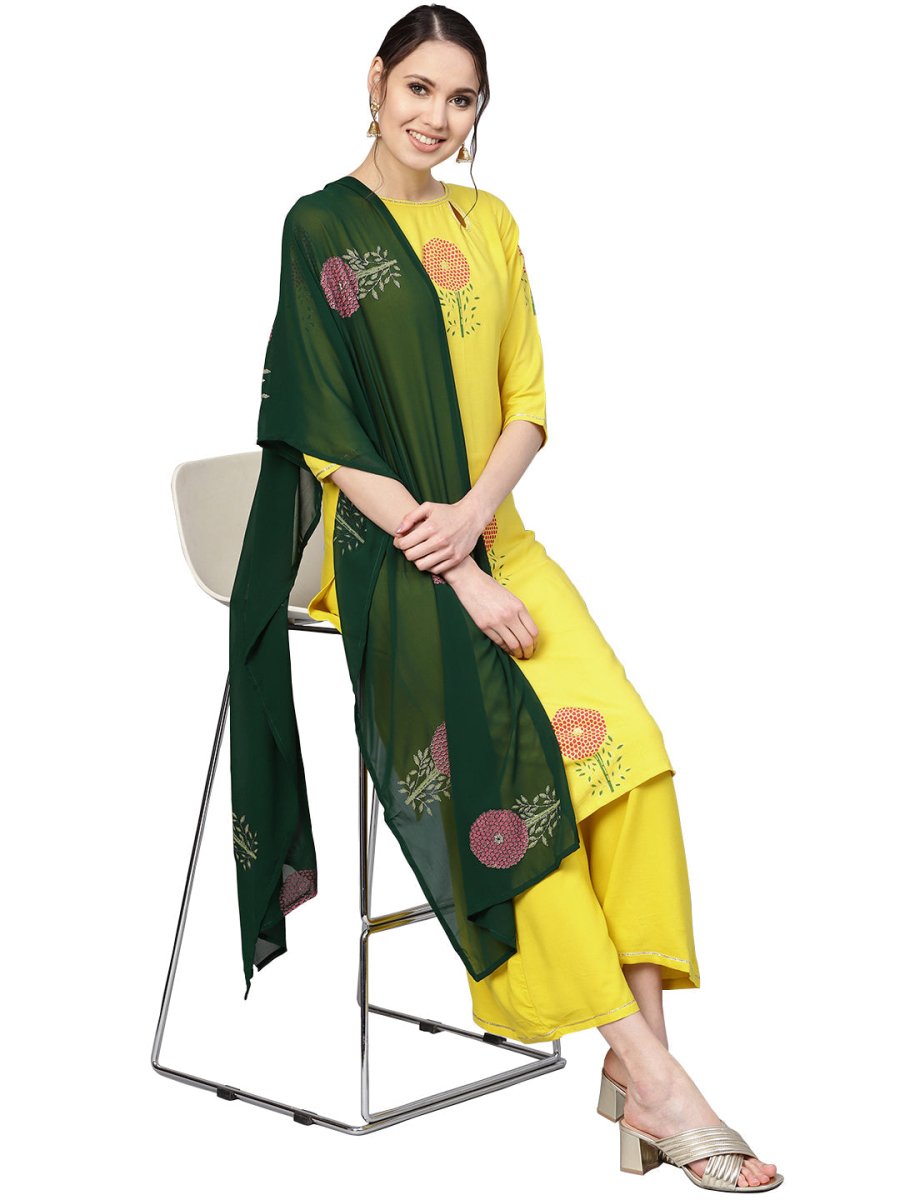 Ahalyaa Yellow Viscose Rayon Straight Kurta Set