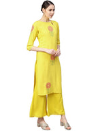 Ahalyaa Yellow Viscose Rayon Straight Kurta Set