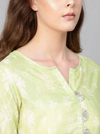 Ahalyaa Women Green & White Printed Kurta with Palazzos & Dupatta