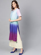 Ahalyaa Women Blue & Off-White Dyed Kurta with Palazzos & Dupatta