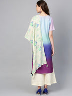 Ahalyaa Women Blue & Off-White Dyed Kurta with Palazzos & Dupatta