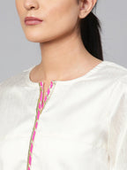 Ahalyaa Women Off-White & Pink Printed Kurta with Palazzos & Dupatta
