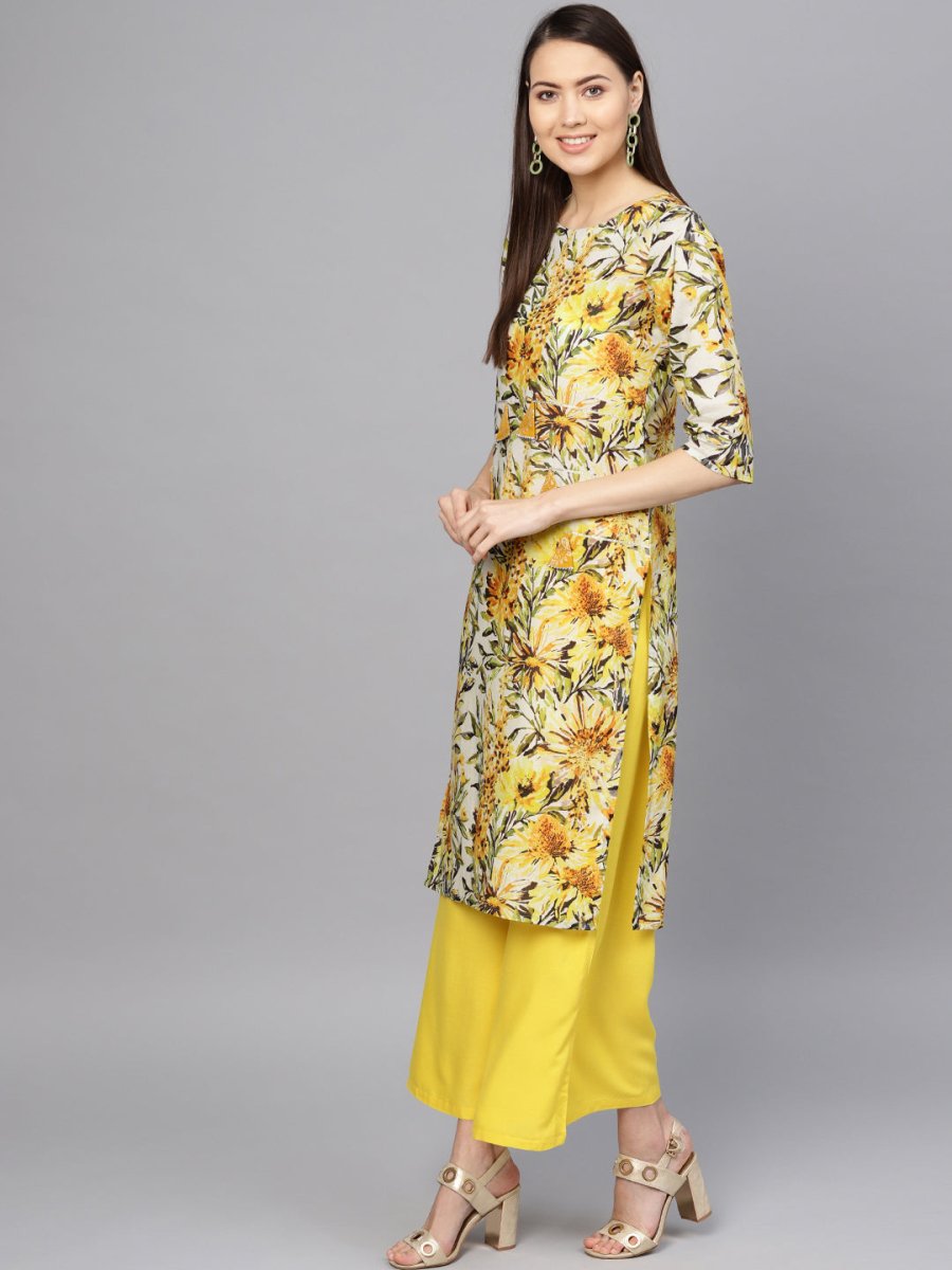 Ahalyaa Yellow Printed Kurta Set For Women