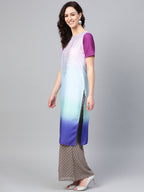 Ahalyaa Women Blue & Charcoal Grey Printed Kurta with Palazzos & Dupatta