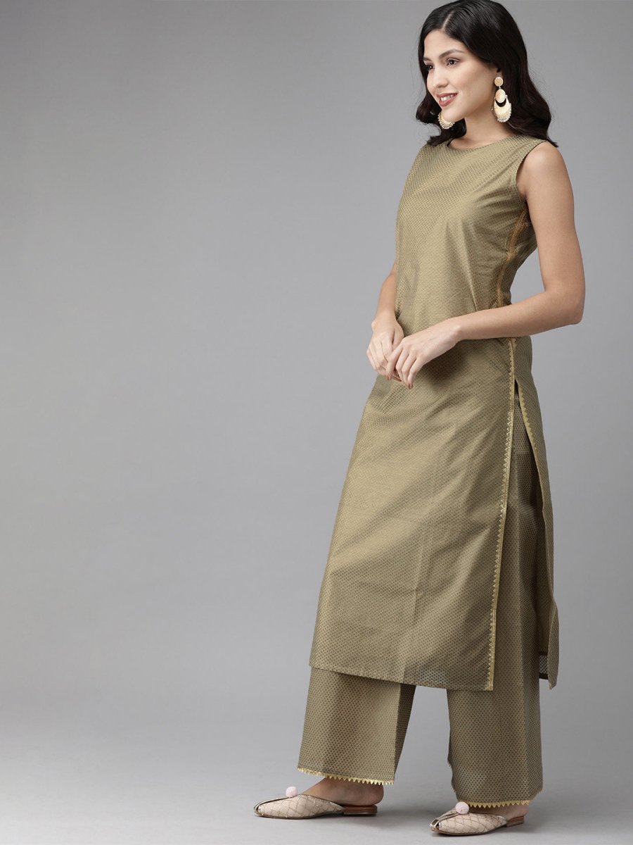 Ahalyaa Women Gold Beige Kurta Set