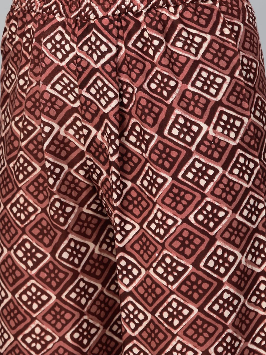 Ahalyaa Women Maroon & Off-White Printed Kurta with Palazzos & Dupatta - Distacart