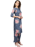 Ahalyaa Women Blue & Pink Printed Kurta with Palazzos & Dupatta