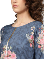 Ahalyaa Women Blue & Pink Printed Kurta with Palazzos & Dupatta