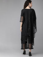 Ahalyaa Women Black Embellished Kurta with Palazzos & Dupatta