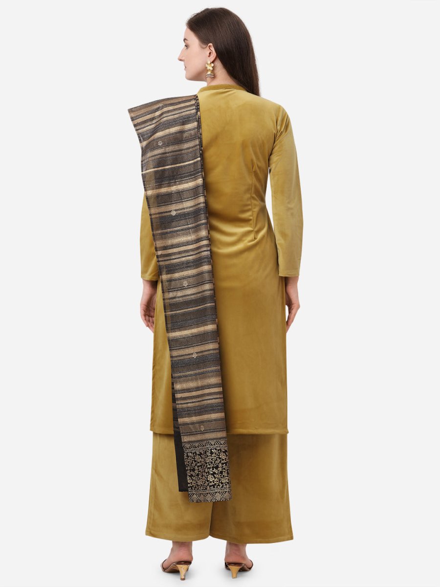 Ahalyaa Dark Mustard Solid Kurta Set With Dupatta