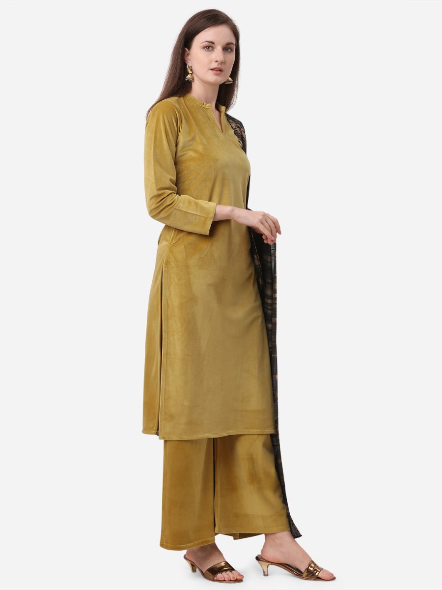 Ahalyaa Dark Mustard Solid Kurta Set With Dupatta