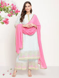 Ahalyaa Women Blue Ethnic Motifs Printed Regular Gotta Patti Kurta With Palazzos & Dupatta