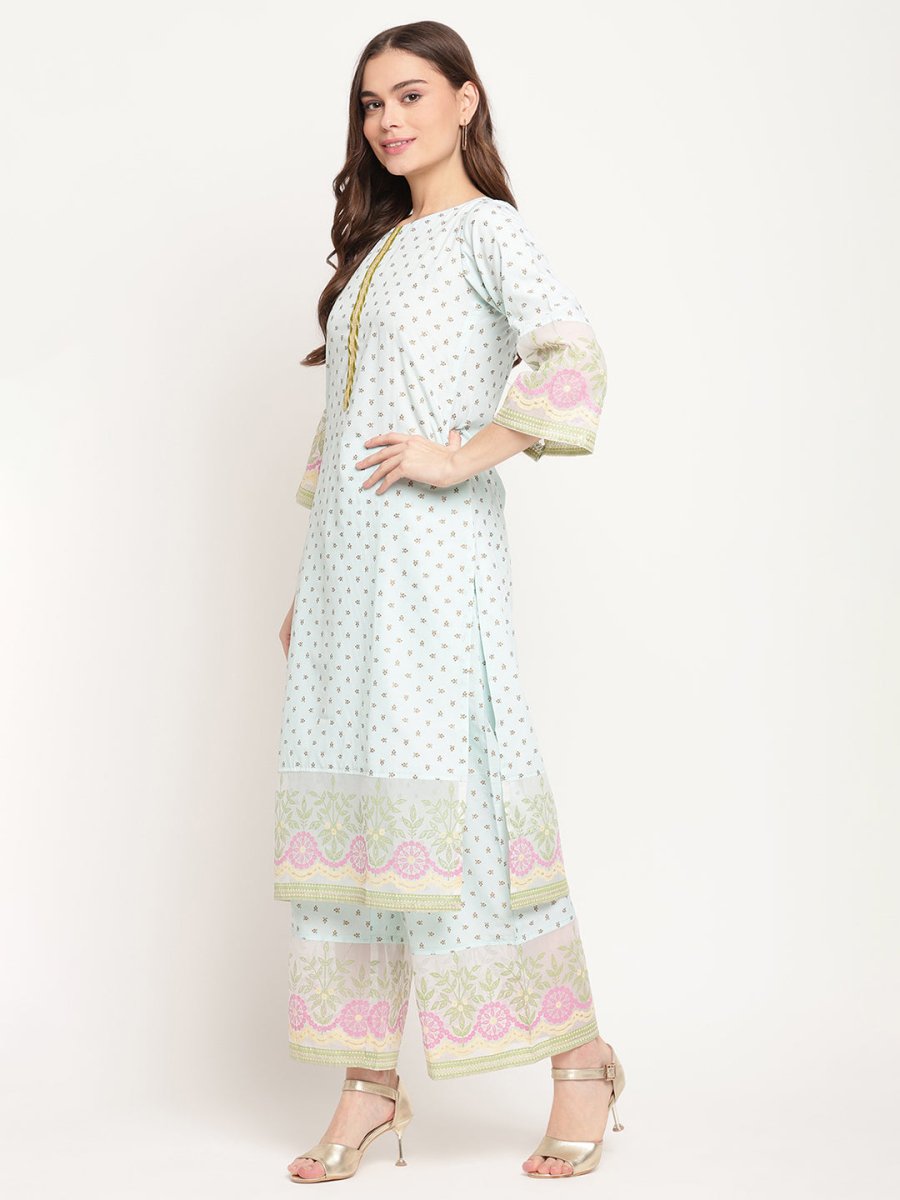 Ahalyaa Women Blue Ethnic Motifs Printed Regular Gotta Patti Kurta With Palazzos & Dupatta