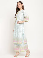 Ahalyaa Women Blue Ethnic Motifs Printed Regular Gotta Patti Kurta With Palazzos & Dupatta