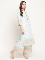 Ahalyaa Women Blue Ethnic Motifs Printed Regular Gotta Patti Kurta With Palazzos & Dupatta