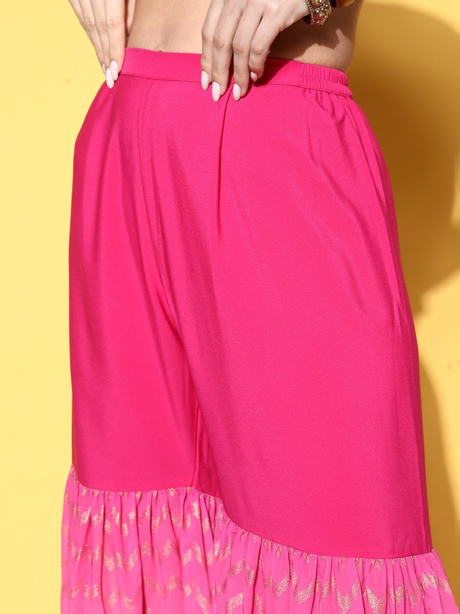Ahalyaa Women Pink Ombre Printed Gotta Patti Kurti with Sharara & With Dupatta