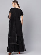 Ahalyaa Solid Black Kurta with Sharara Set