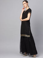Ahalyaa Solid Black Kurta with Sharara Set