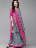 Ahalyaa Women Printed Blue Kurta Set