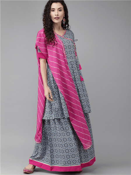 Ahalyaa Women Printed Blue Kurta Set