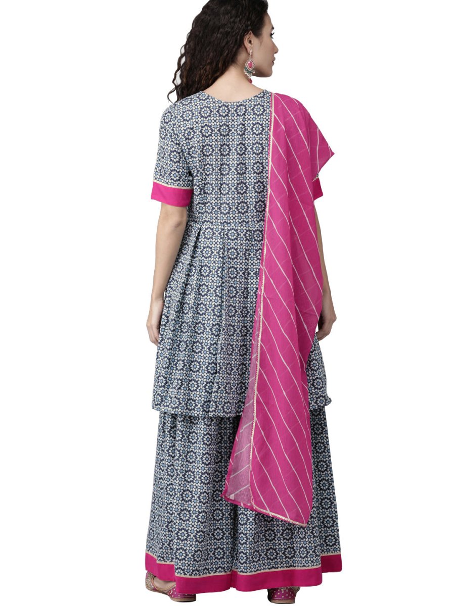Ahalyaa Women Printed Blue Kurta Set