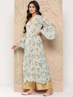 Ahalyaa Floral Printed Bell Sleeves Gotta Patti Georgette Kurta