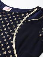 Ahalyaa Women Navy-Blue Printed Straight Kurta