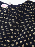 Ahalyaa Women Navy Blue & Golden Foil Printed Maxi Dress With Attached Dupatta