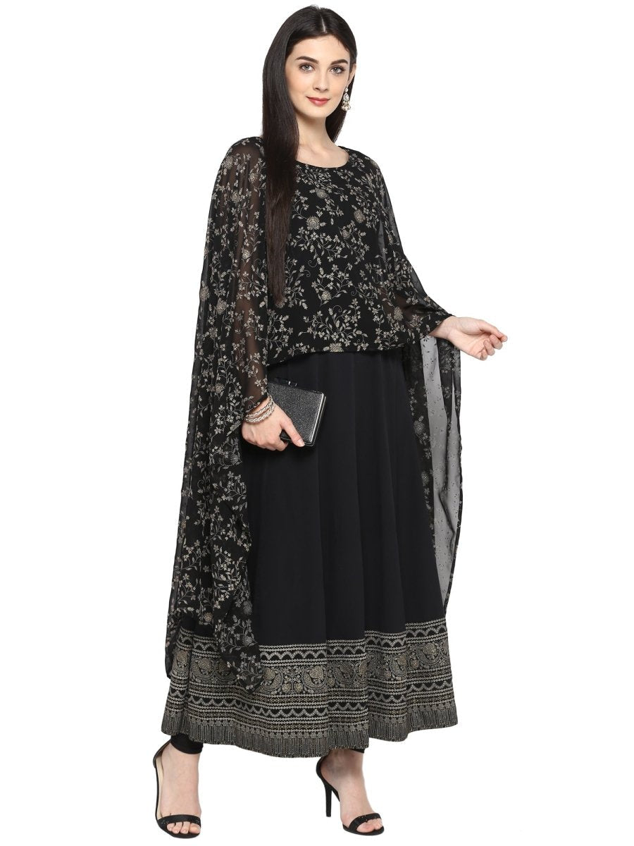Ahalyaa Women Black Printed Anarkali Beautiful Kurta