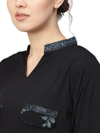 Ahalyaa Women Black & Green Solid Kurta with Harem Pants