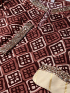 Ahalyaa Women Maroon & Cream-Coloured Printed Straight Kurta with Salwar