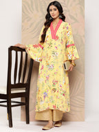 Ahalyaa Floral Printed Bell Sleeves Gotta Patti Crepe Kurta