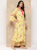 Ahalyaa Floral Printed Bell Sleeves Gotta Patti Crepe Kurta