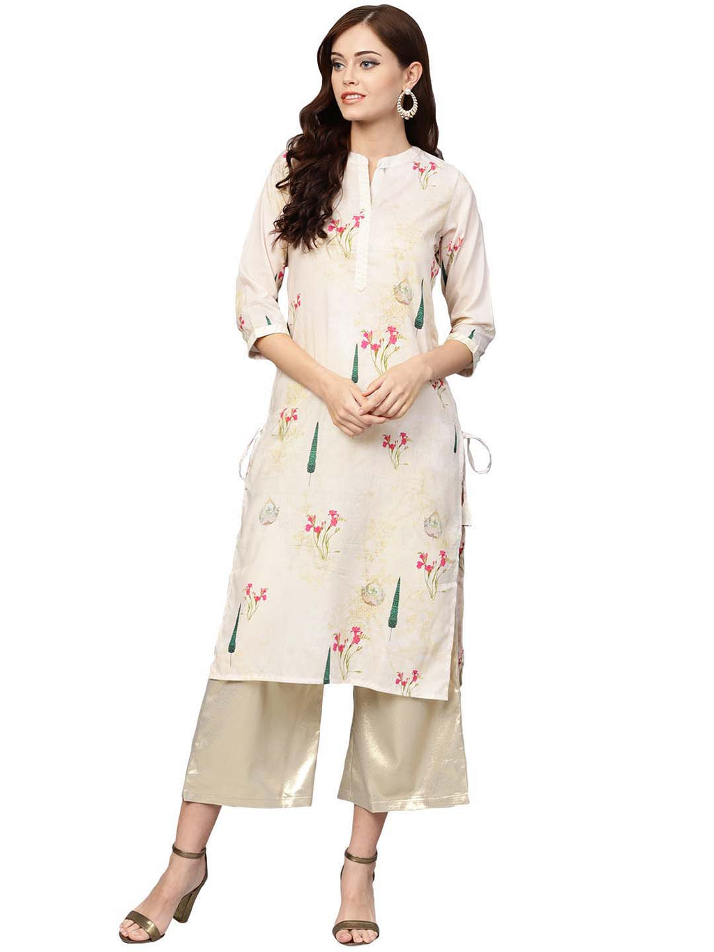 Ahalyaa Beige Printed Straight Kurta For Women