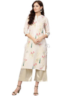 Ahalyaa Beige Printed Straight Kurta For Women