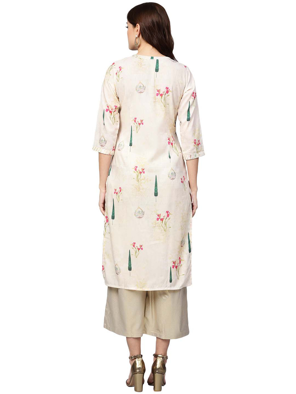 Ahalyaa Beige Printed Straight Kurta For Women