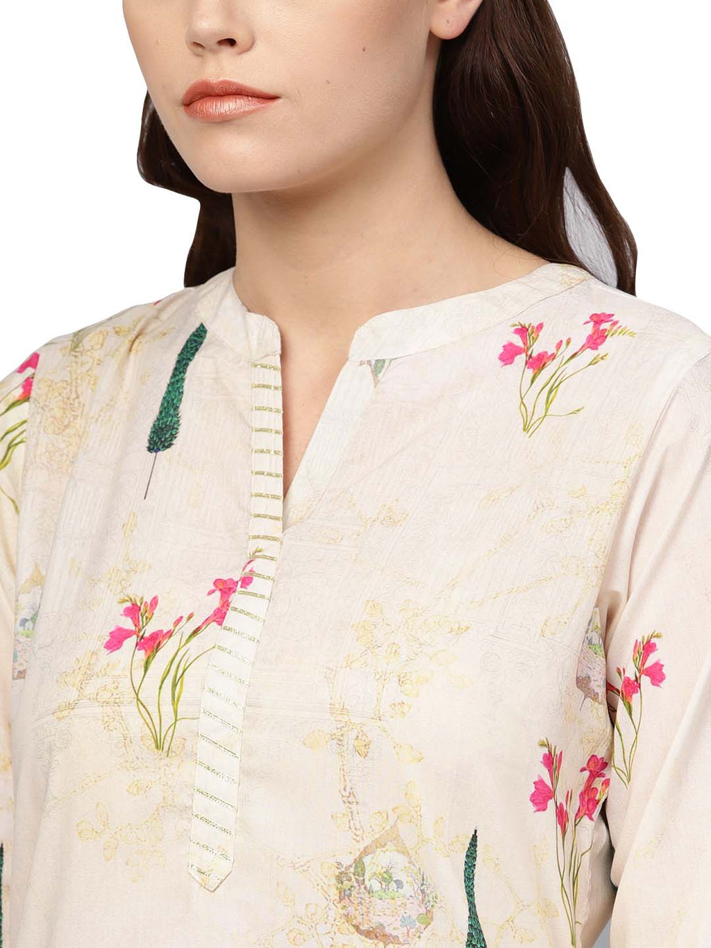 Ahalyaa Beige Printed Straight Kurta For Women