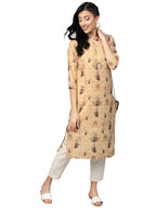 Ahalyaa Beige Dusty Print Straight Kurta For Women