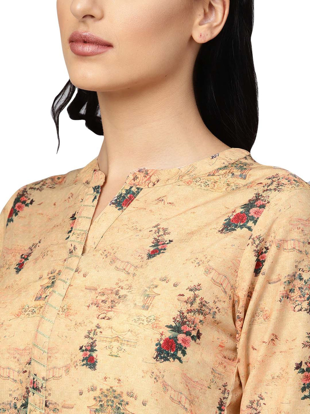 Ahalyaa Beige Dusty Print Straight Kurta For Women
