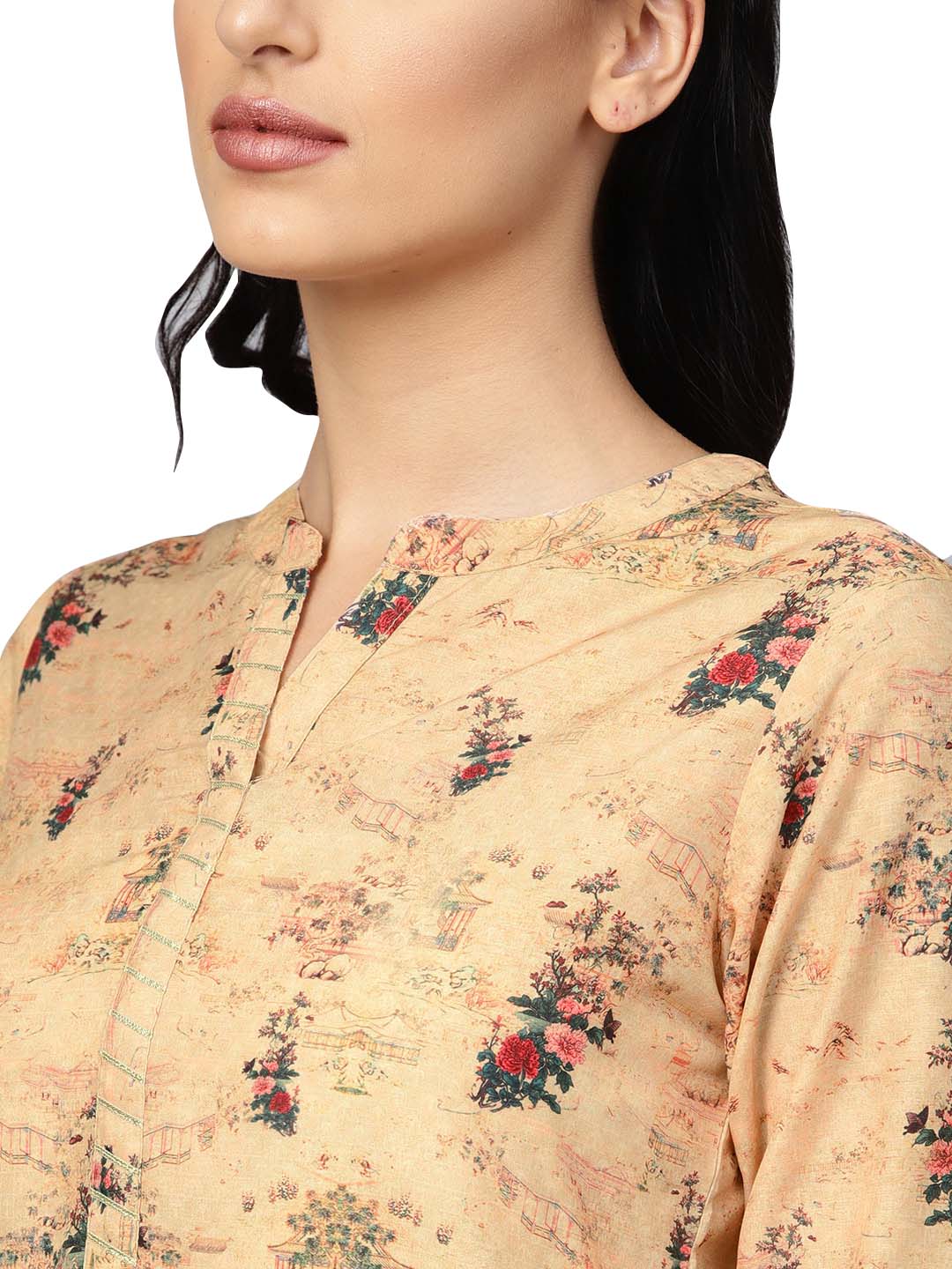 Ahalyaa Beige Dusty Print Straight Kurta For Women